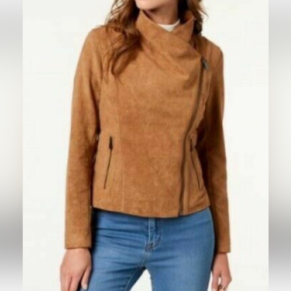 BCBGeneration NWOT Women’s Faux Suede Ruffled Back Hem Moto Coat Size: L